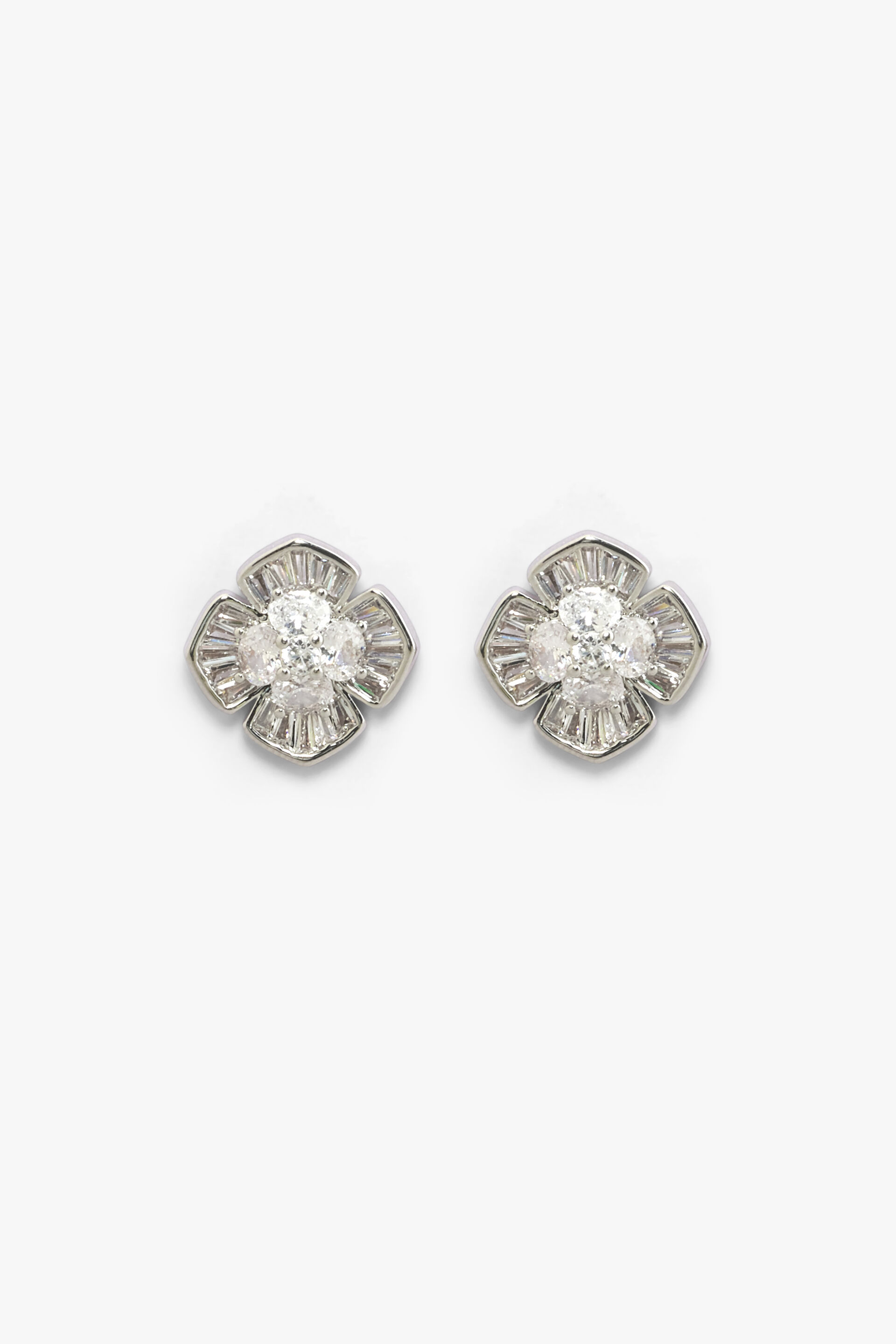 Silver Embellished Flower Studs, , image 1